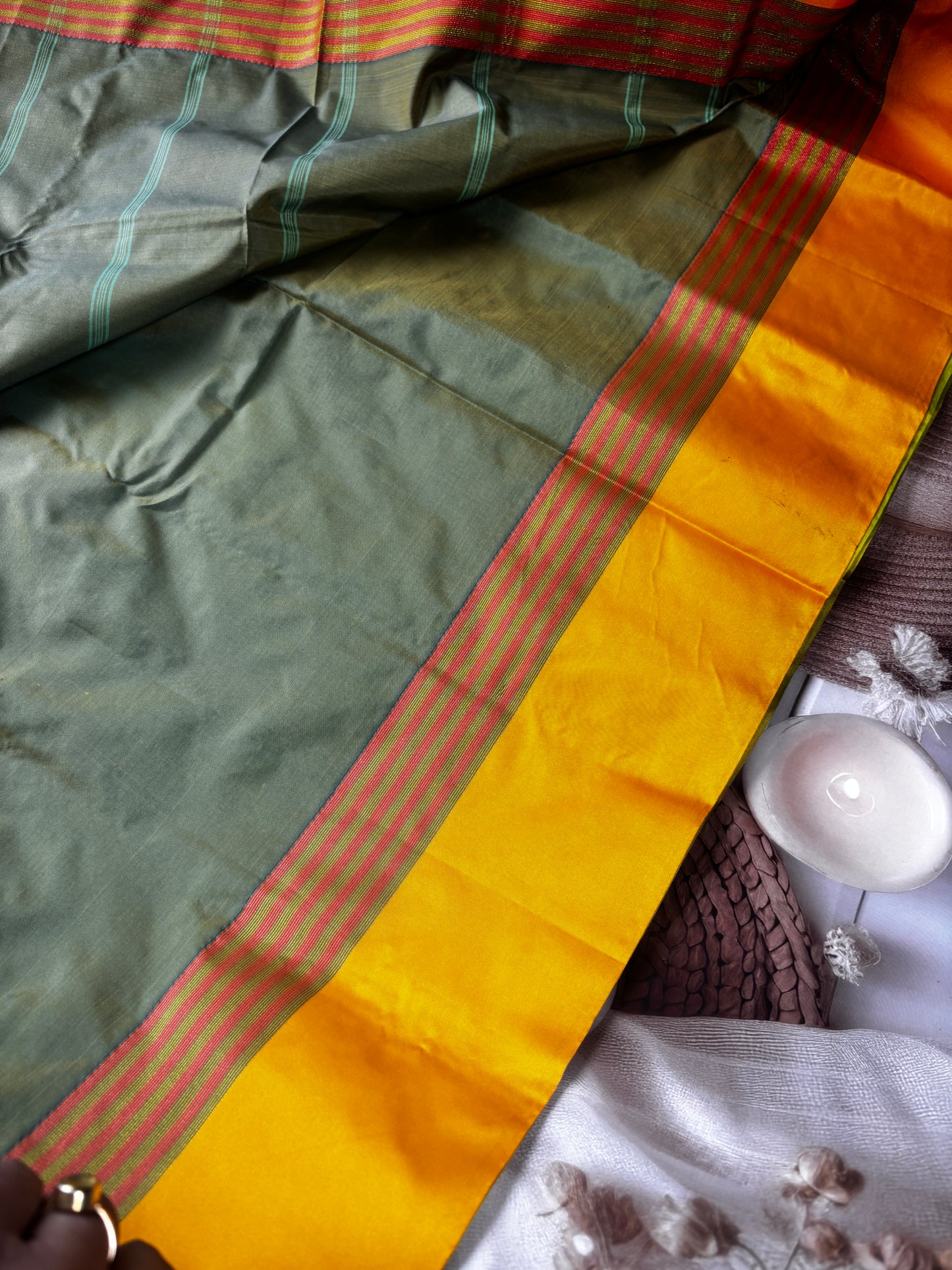 Vrindaa – Green & Yellow Soft Silk Saree