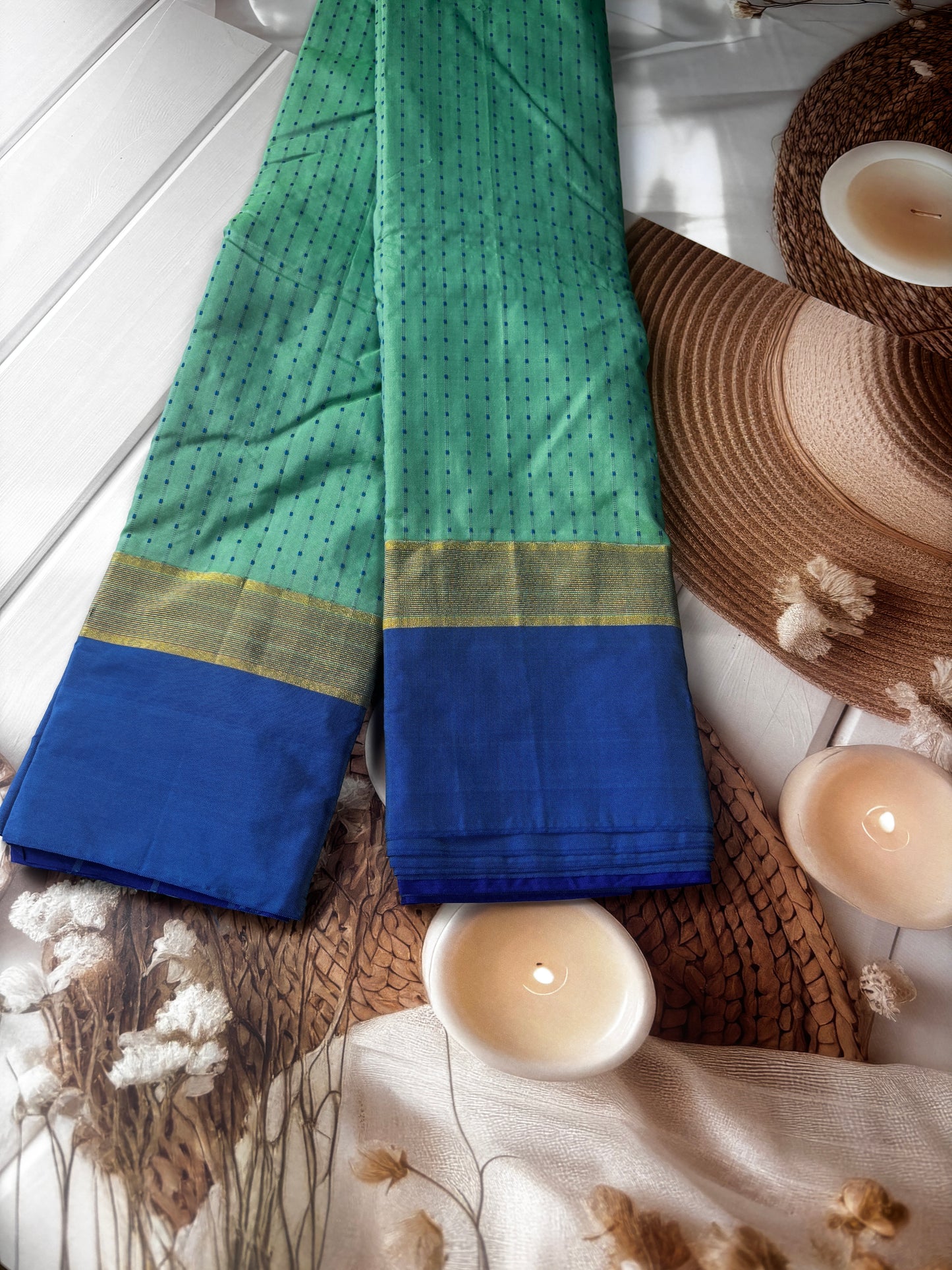 Vrindaa – Green & Royal Blue Soft Silk Saree