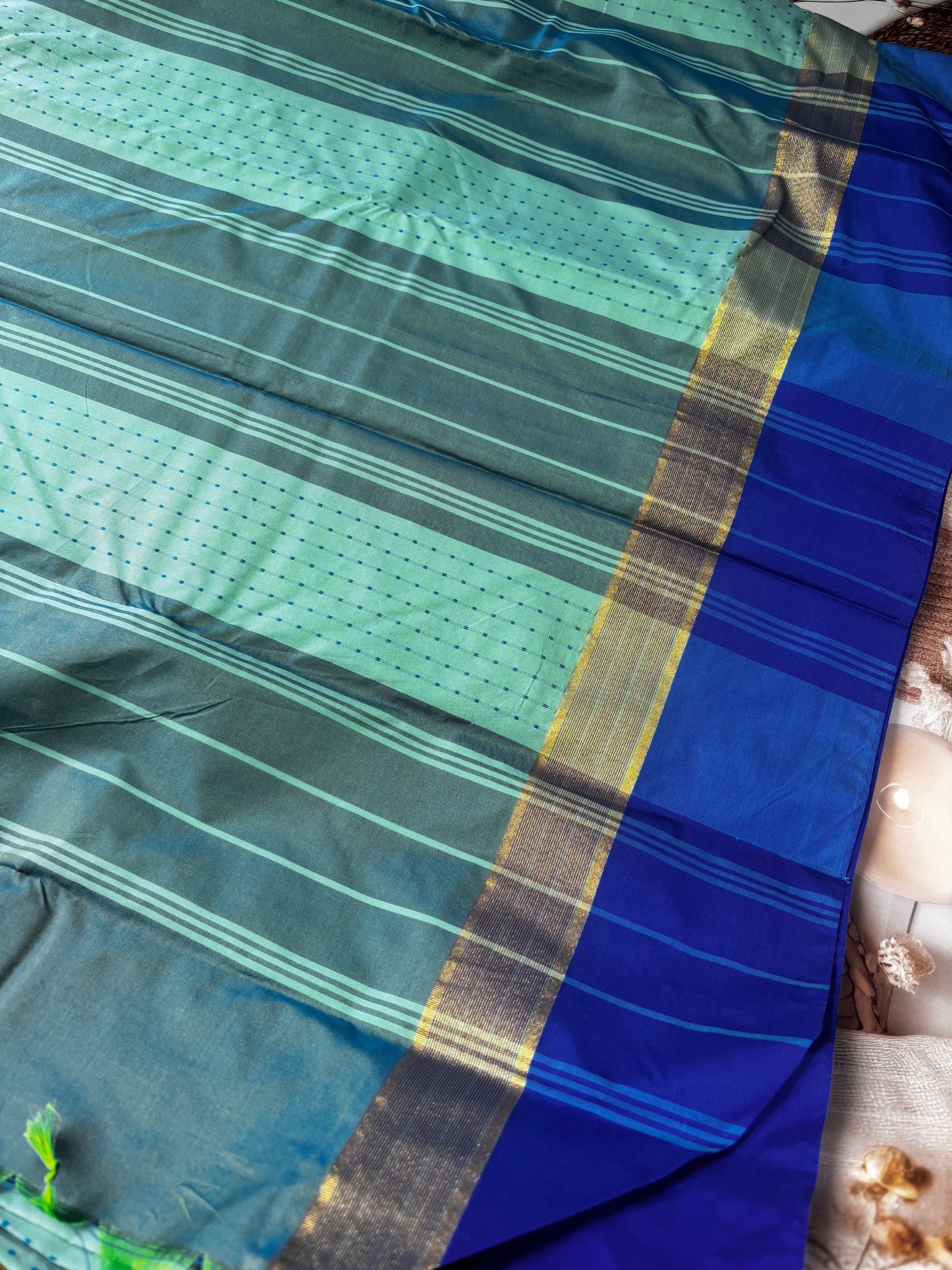 Vrindaa – Green & Royal Blue Soft Silk Saree