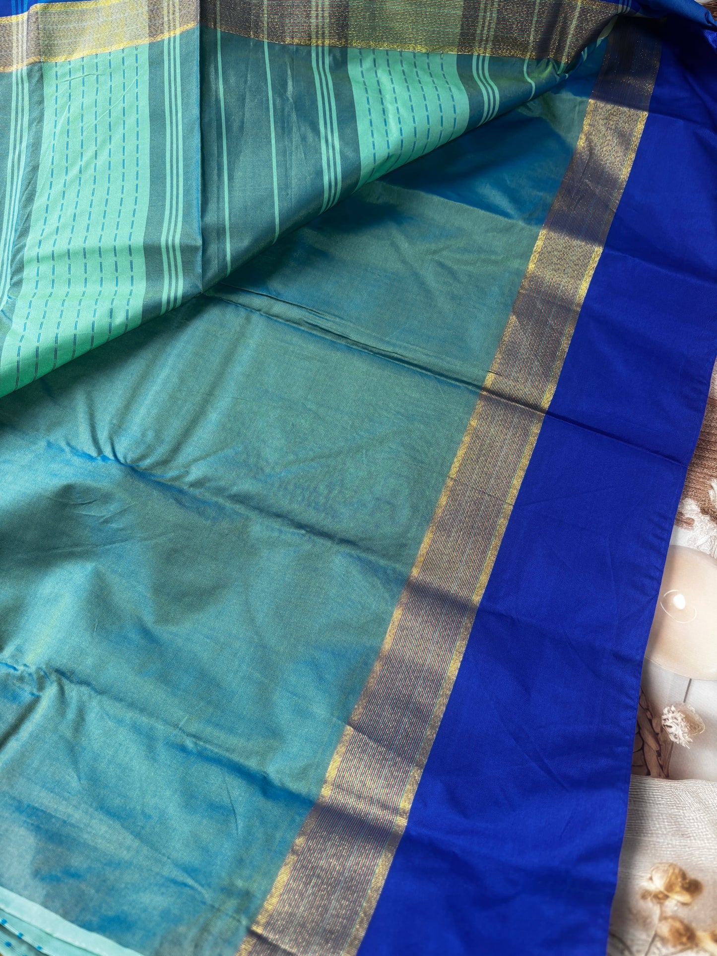 Vrindaa – Green & Royal Blue Soft Silk Saree