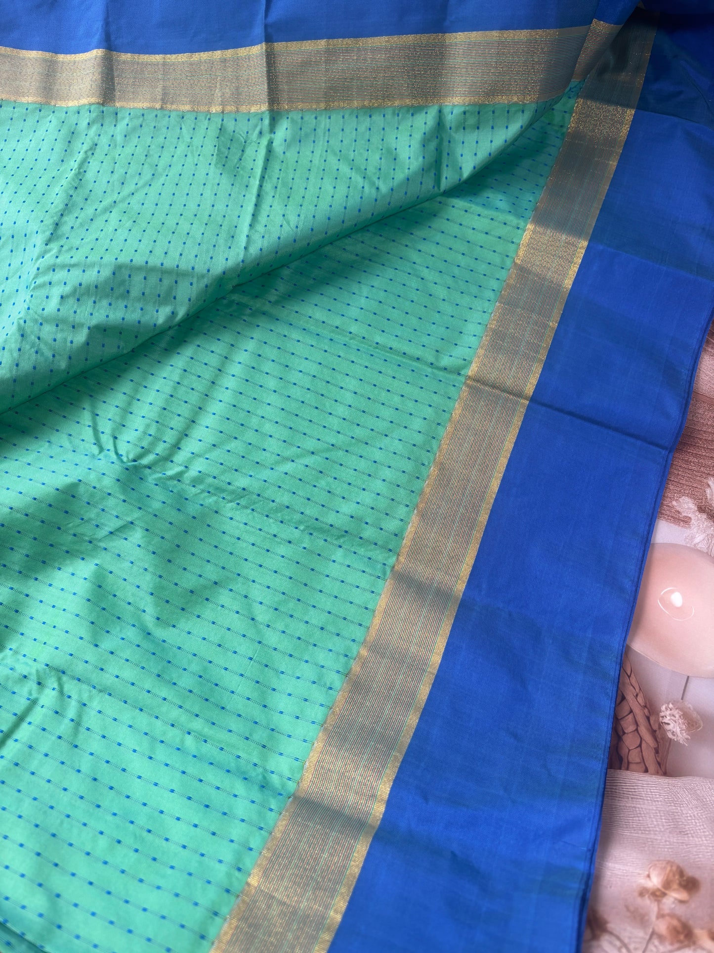 Vrindaa – Green & Royal Blue Soft Silk Saree