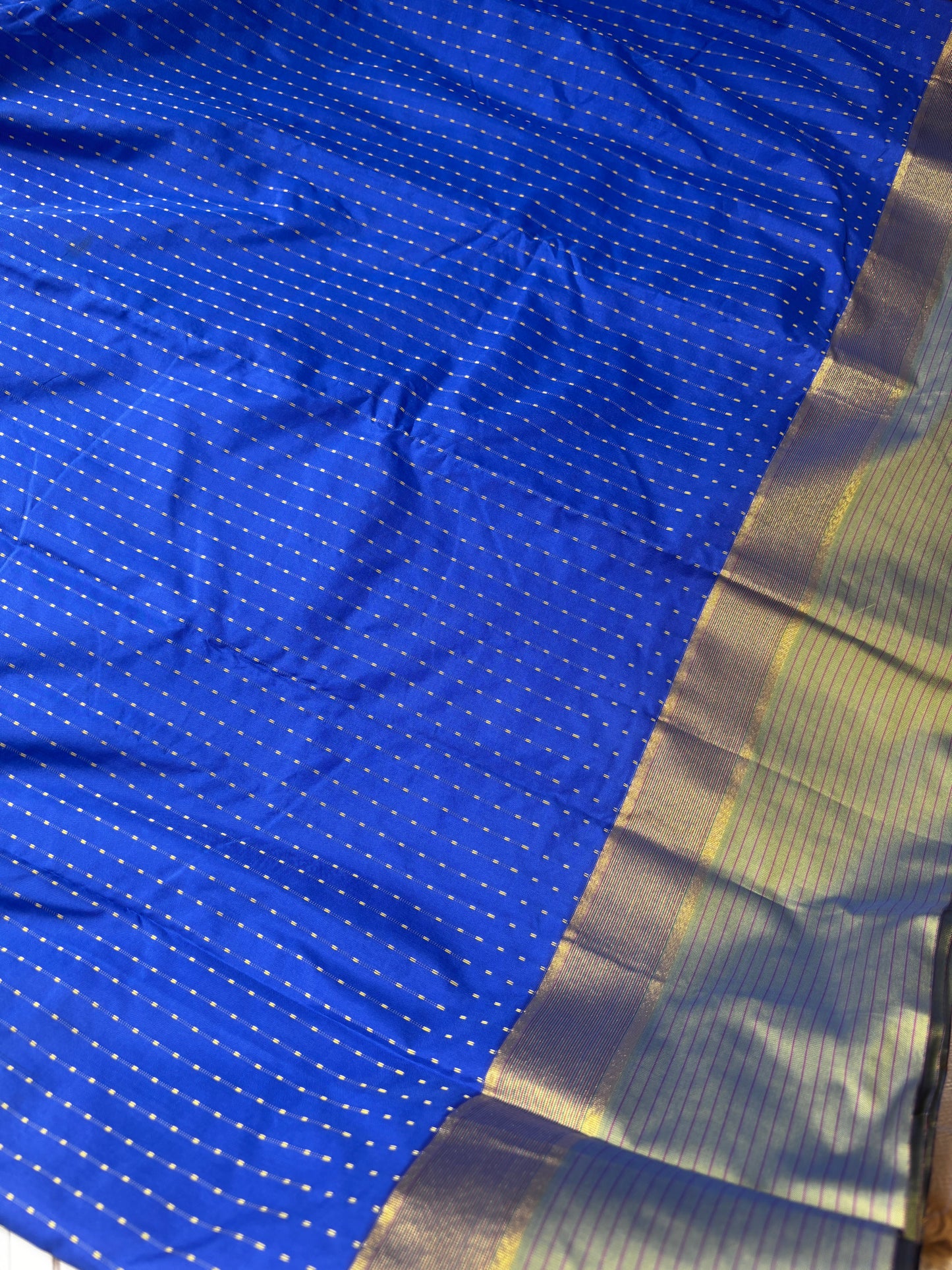 Vrindaa - Royal Blue & Olive Green Soft Silk Saree