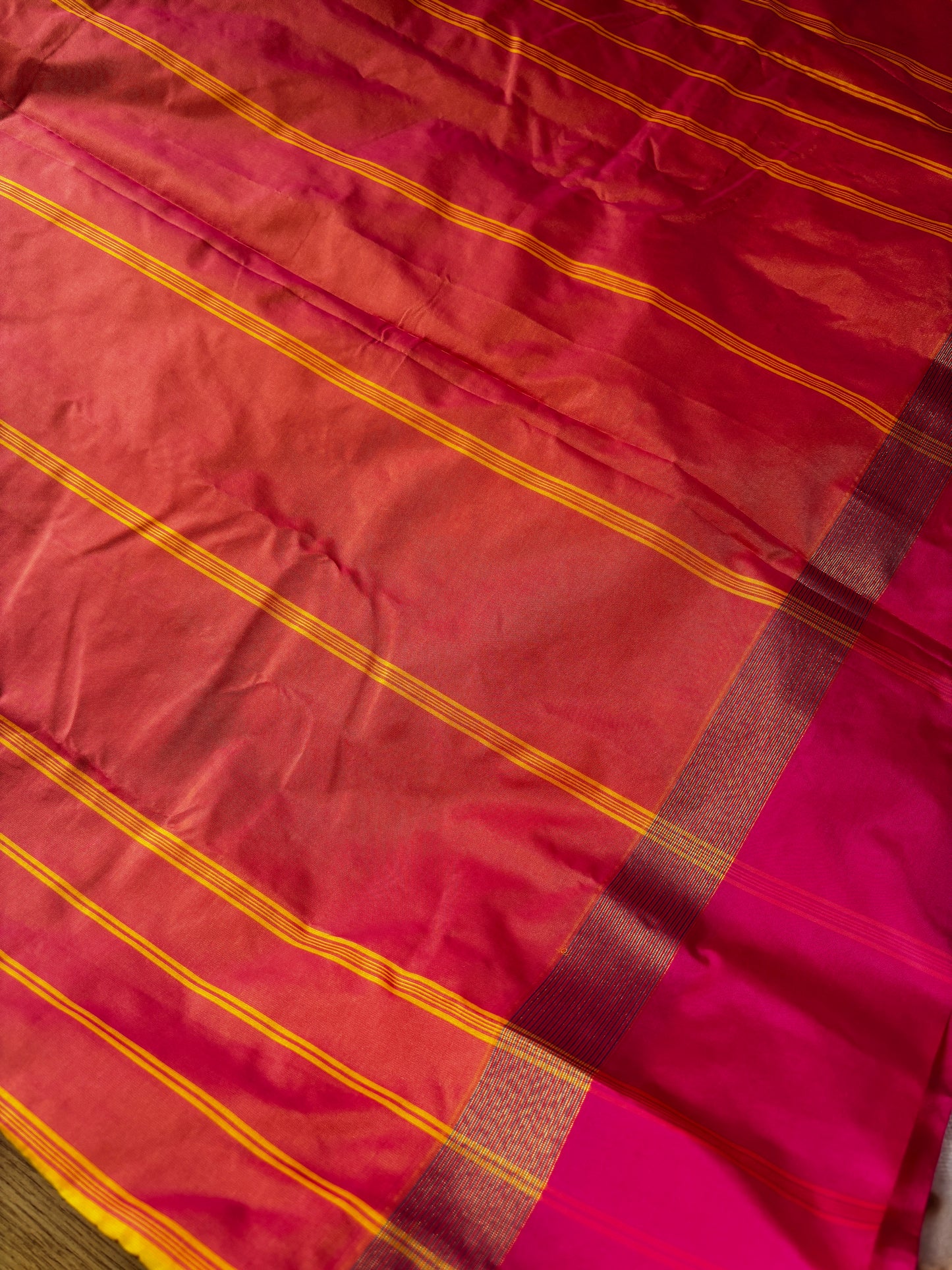 Vrindaa – Mustard Yellow & Maroon Soft Silk Saree