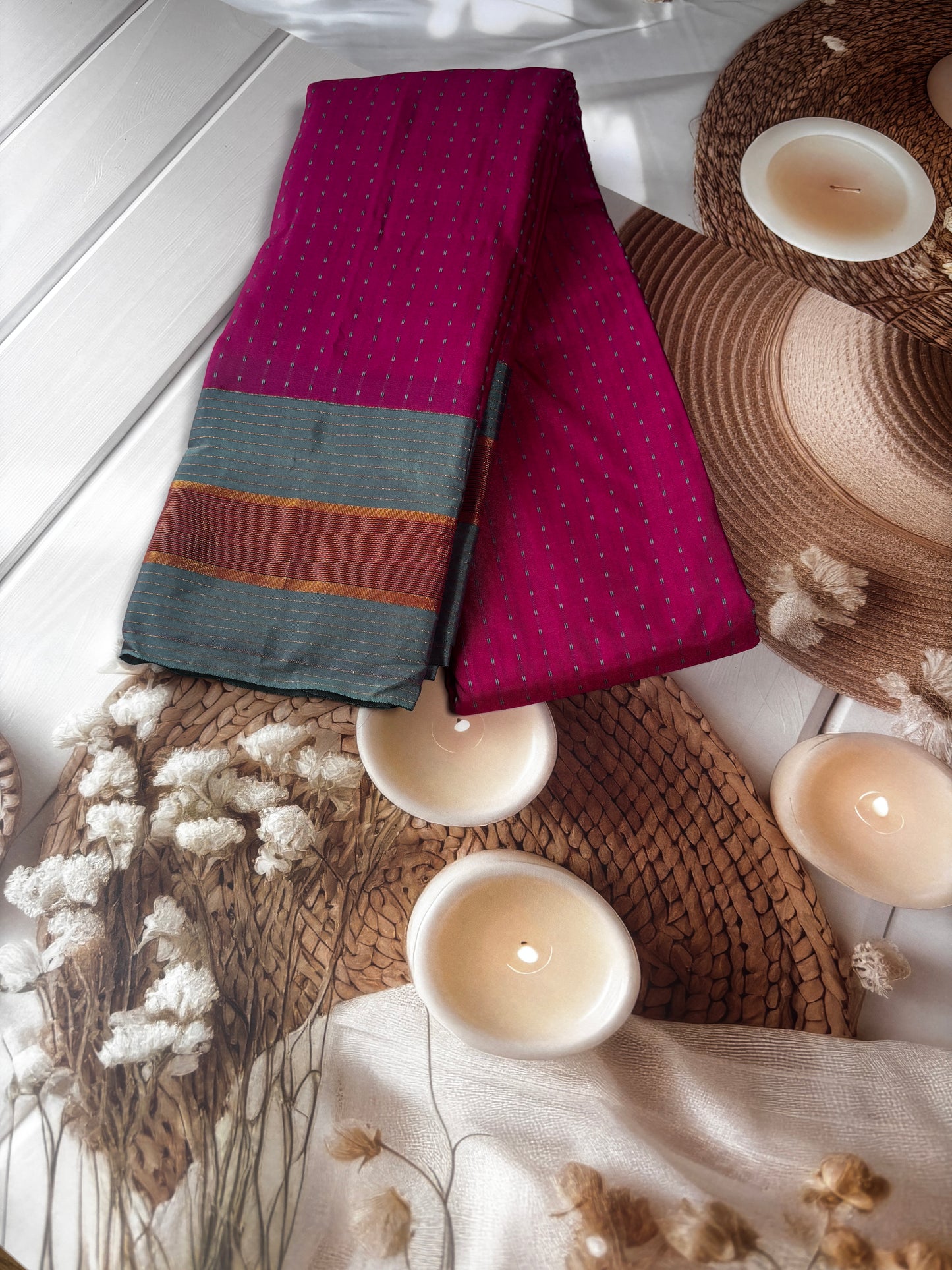 Vrindaa – Magenta & Grey Soft Silk Saree