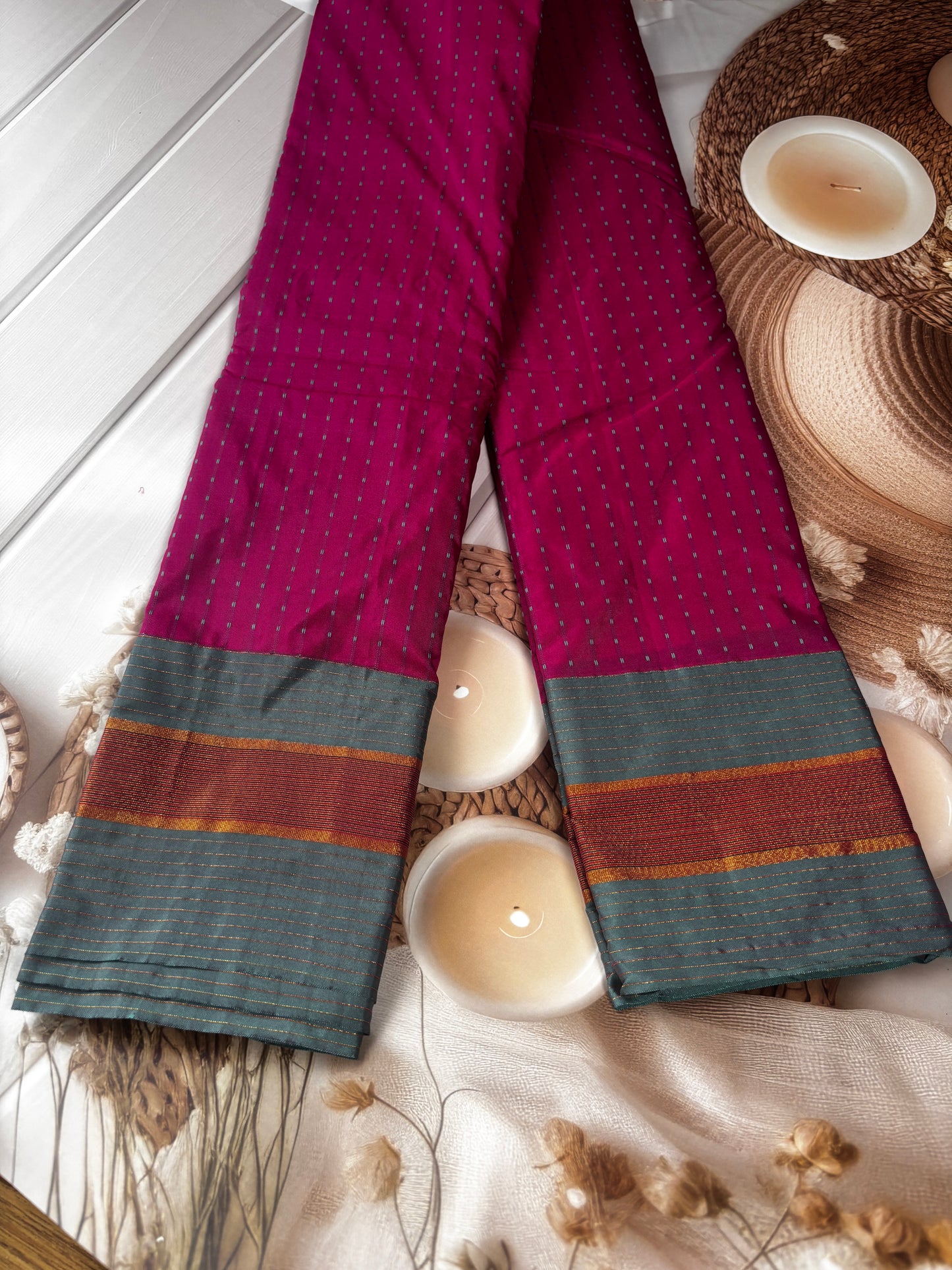 Vrindaa – Magenta & Grey Soft Silk Saree