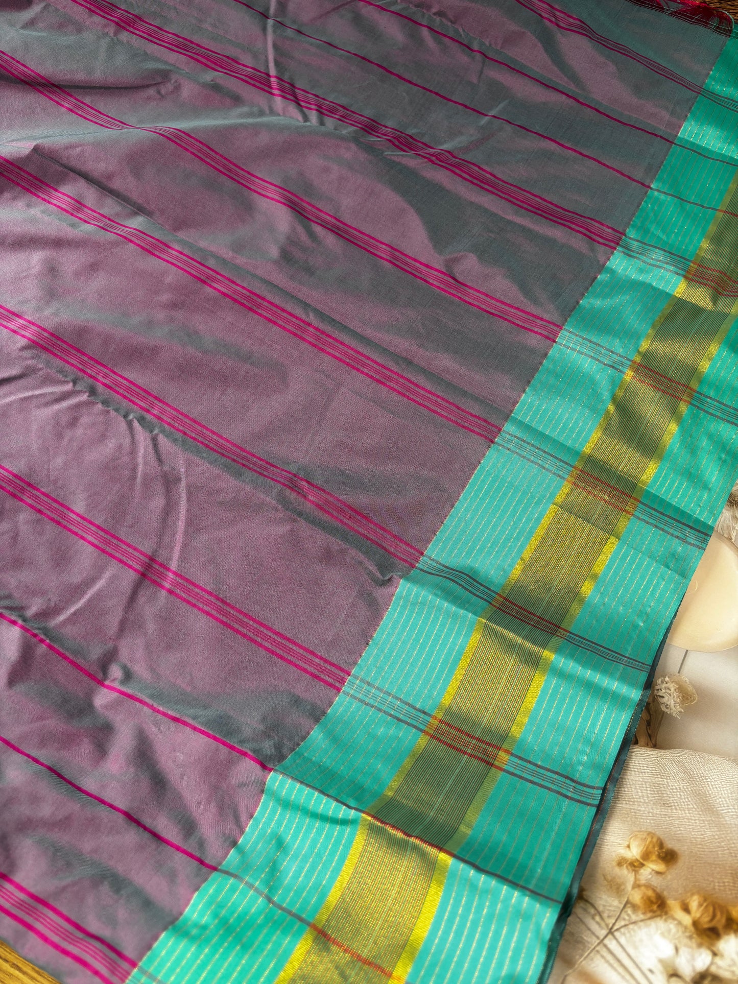 Vrindaa – Magenta & Grey Soft Silk Saree