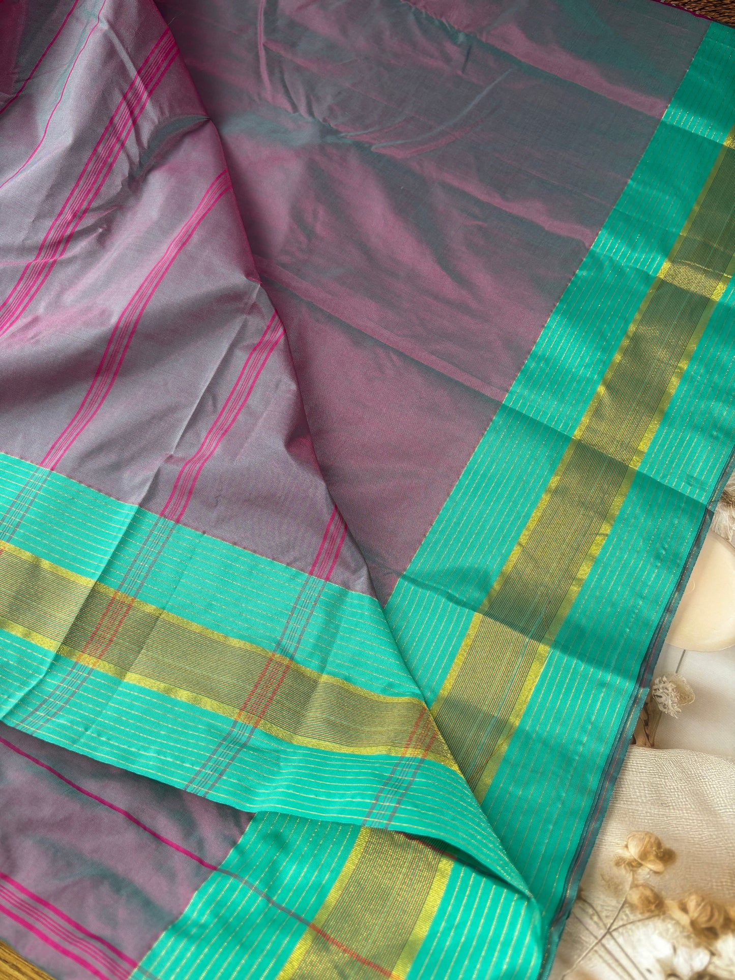Vrindaa – Magenta & Grey Soft Silk Saree
