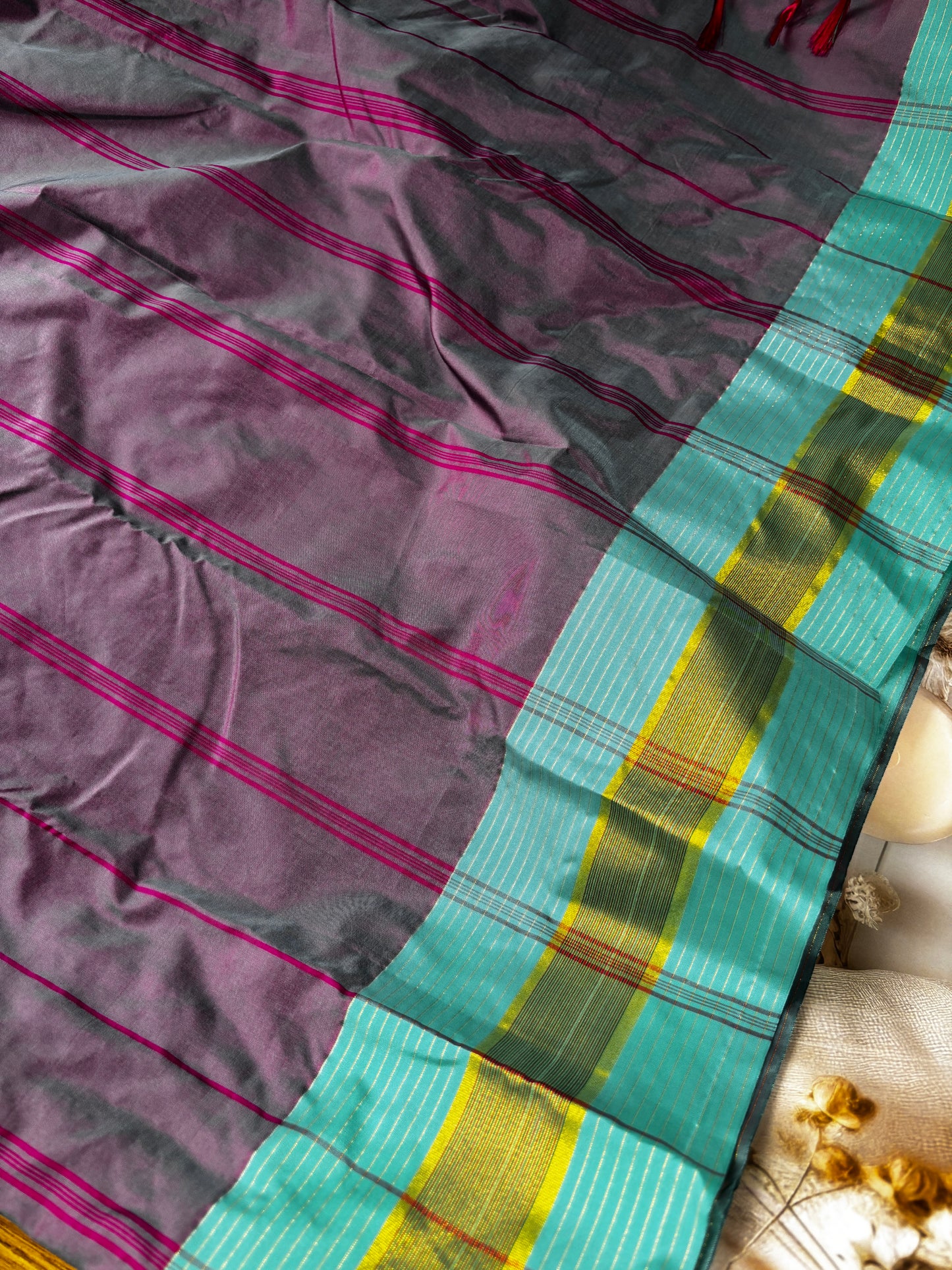 Vrindaa – Magenta & Grey Soft Silk Saree