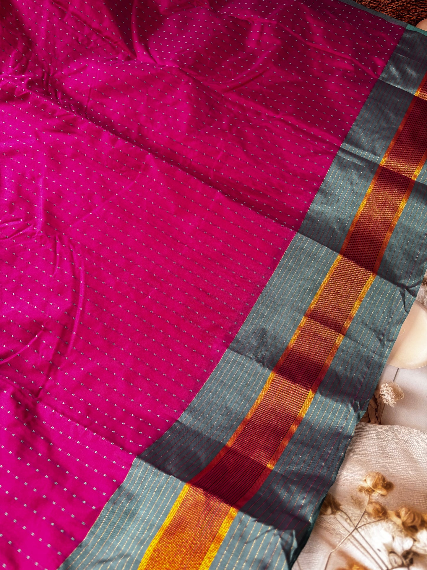 Vrindaa – Magenta & Grey Soft Silk Saree