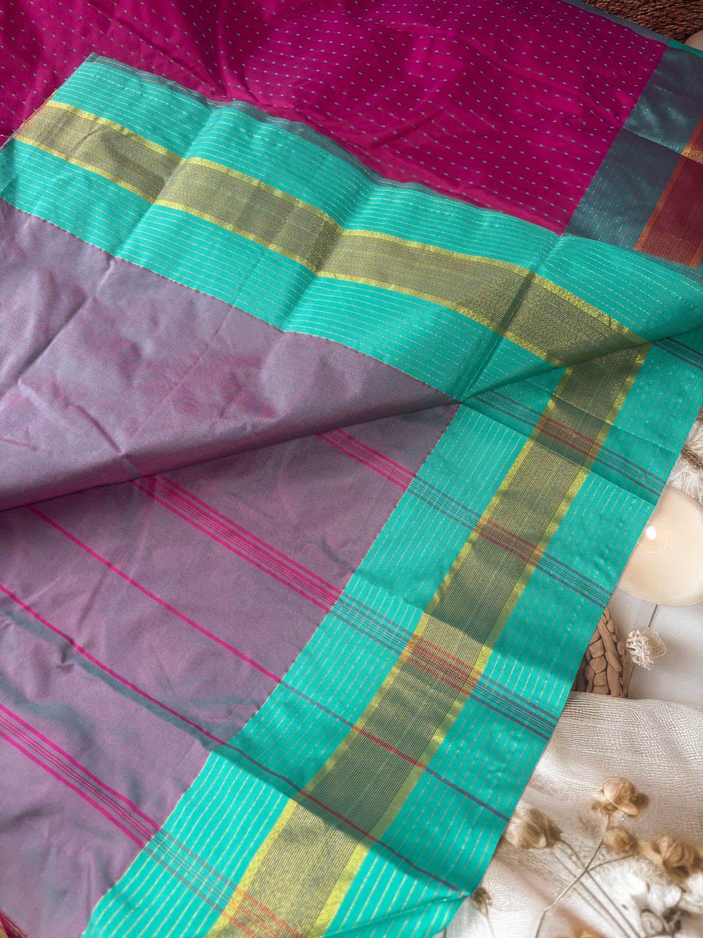Vrindaa – Magenta & Grey Soft Silk Saree