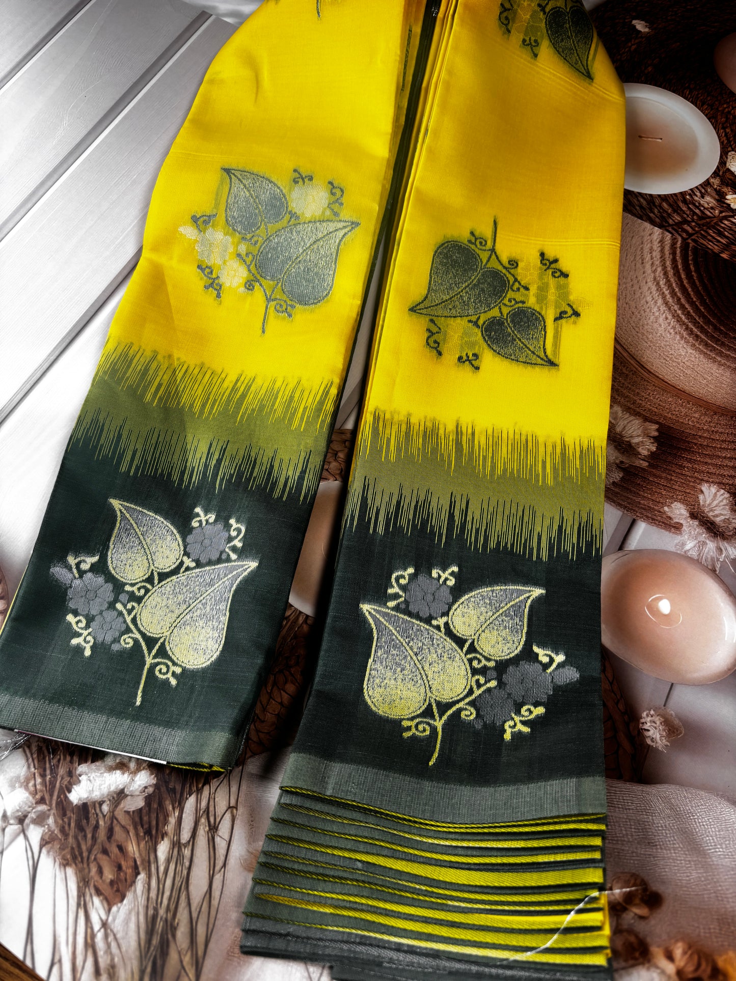 Harita Deepa2 - Yellow & Bottle Green Soft Kanchivaram Silk Saree