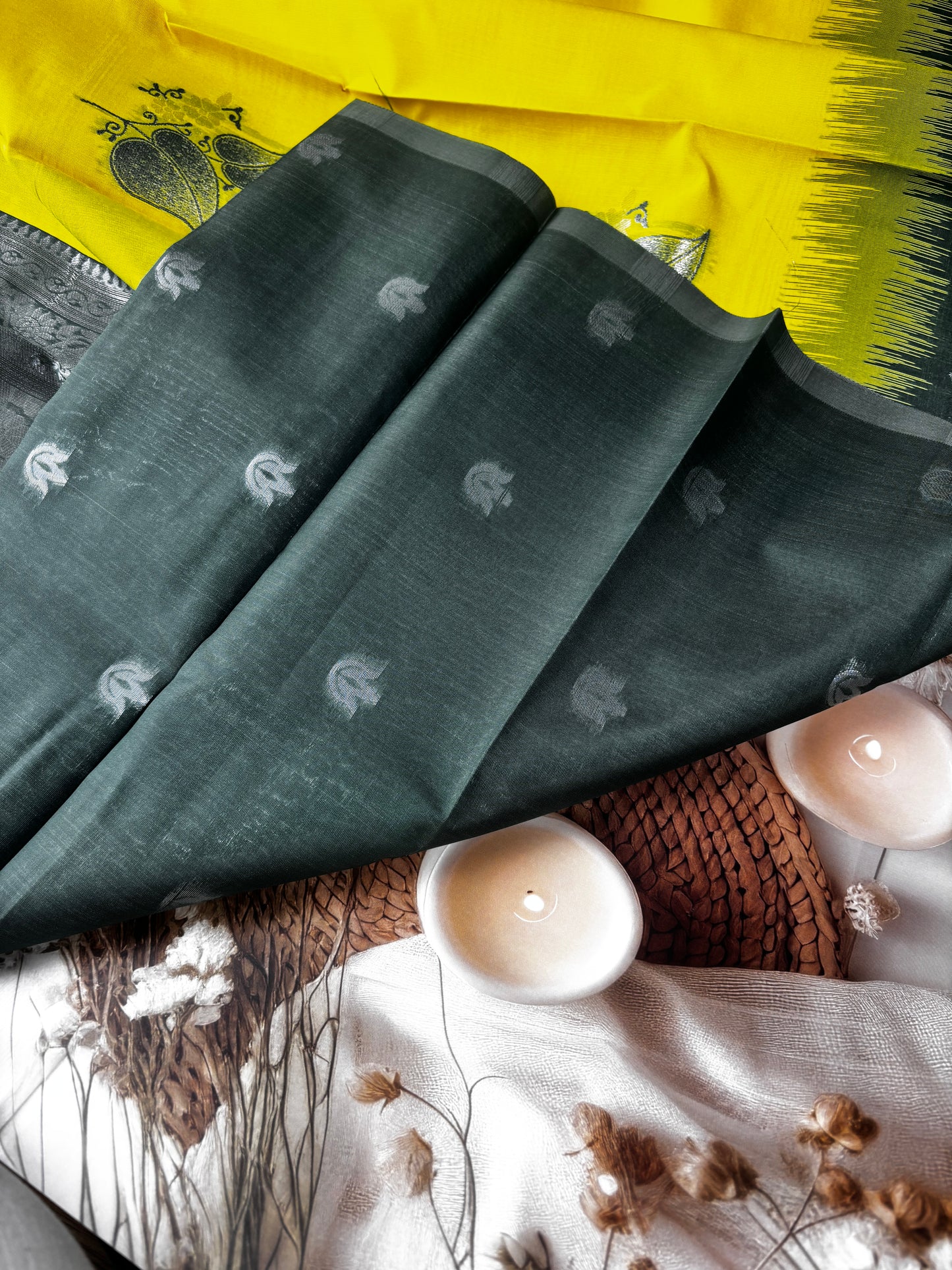 Harita Deepa2 - Yellow & Bottle Green Soft Kanchivaram Silk Saree