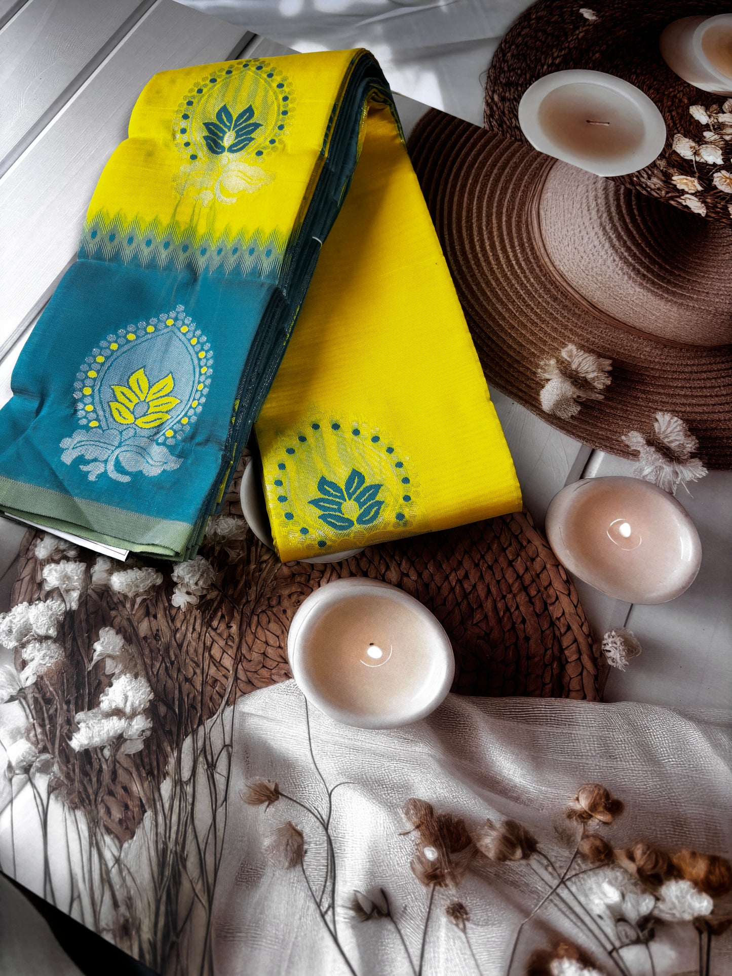 Harita Deepa Radiant Yellow & Teal Kanchivaram Soft Silk Saree