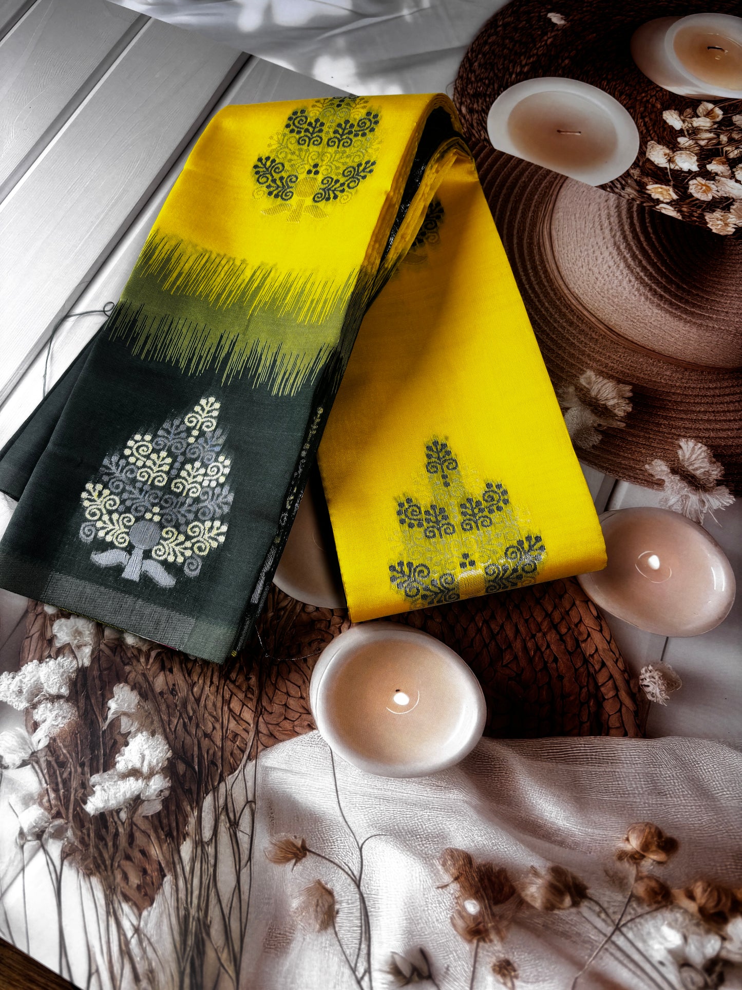 Harita Deepa1 – Yellow & Bottle Green Soft Kanchivaram Silk Saree