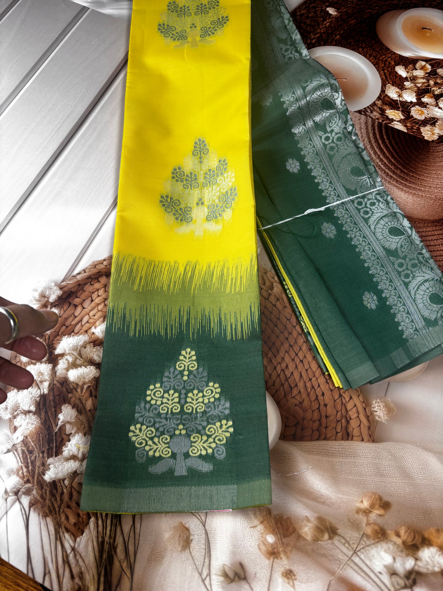 Harita Deepa1 – Yellow & Bottle Green Soft Kanchivaram Silk Saree