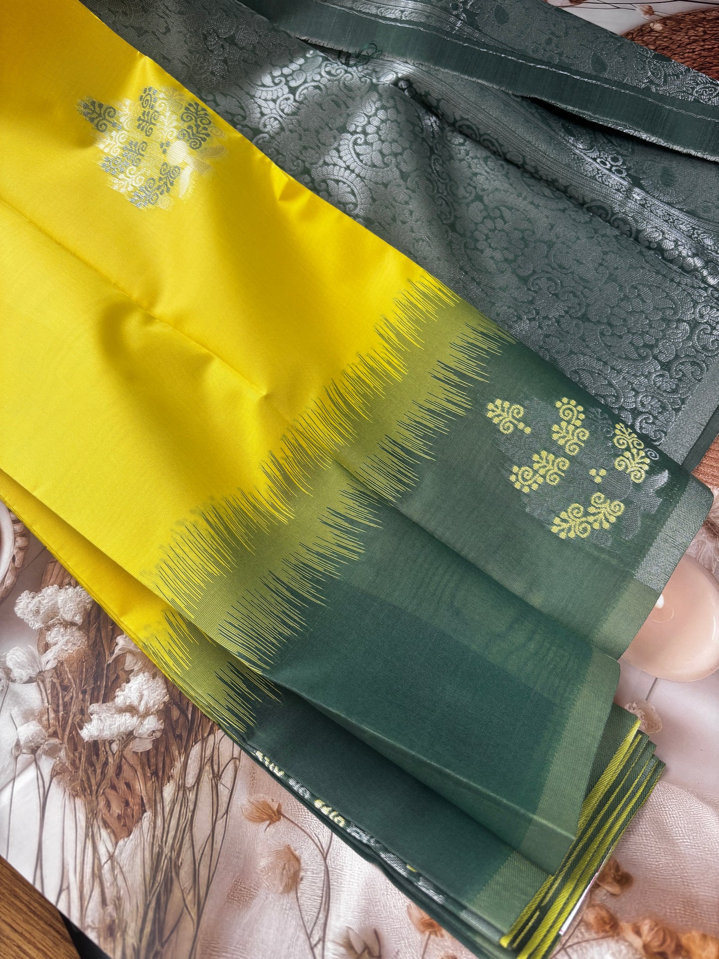 Harita Deepa1 – Yellow & Bottle Green Soft Kanchivaram Silk Saree
