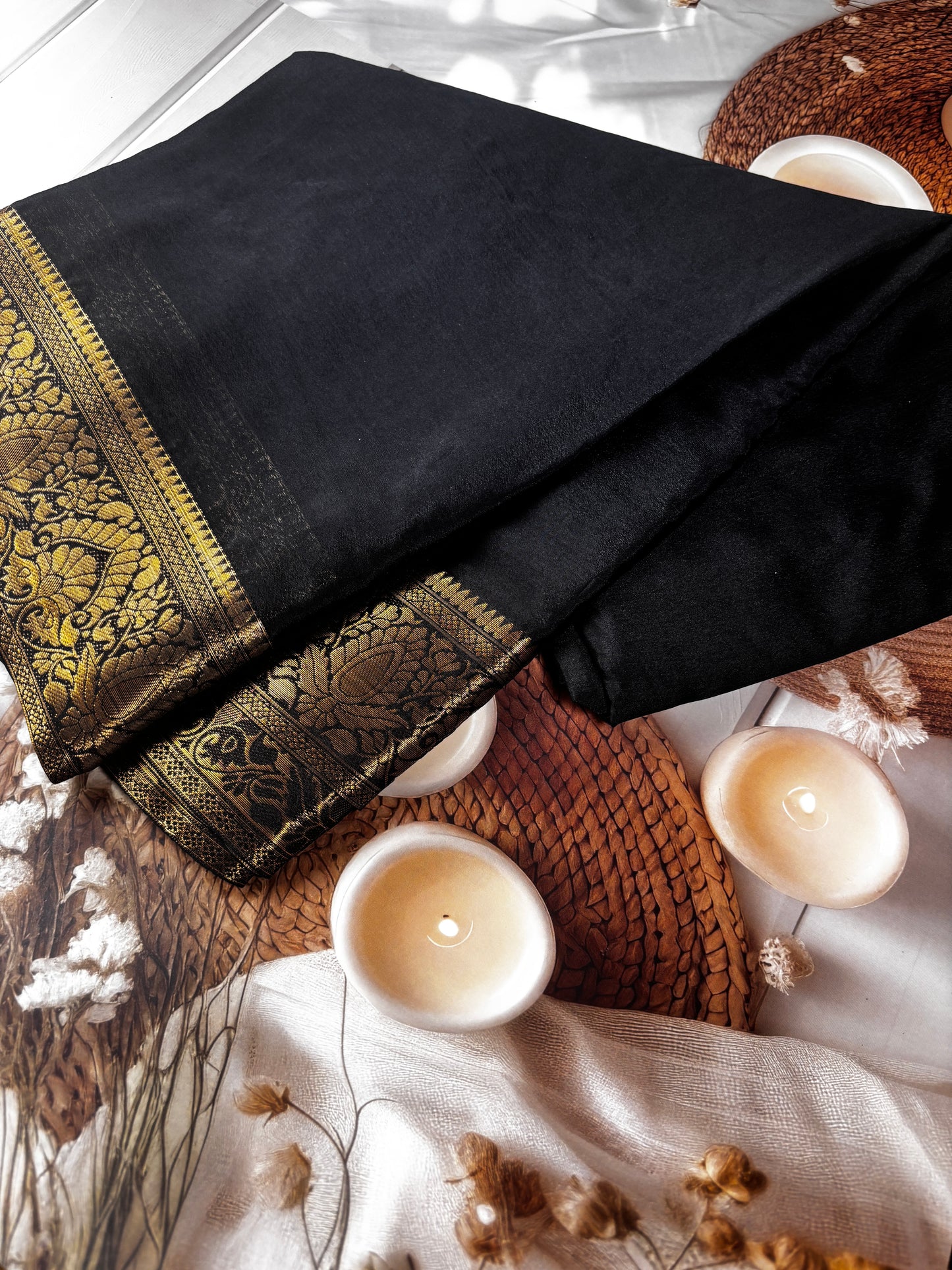 Midnight Elegance Black1 chiffon Silk Saree with Golden Zari Border