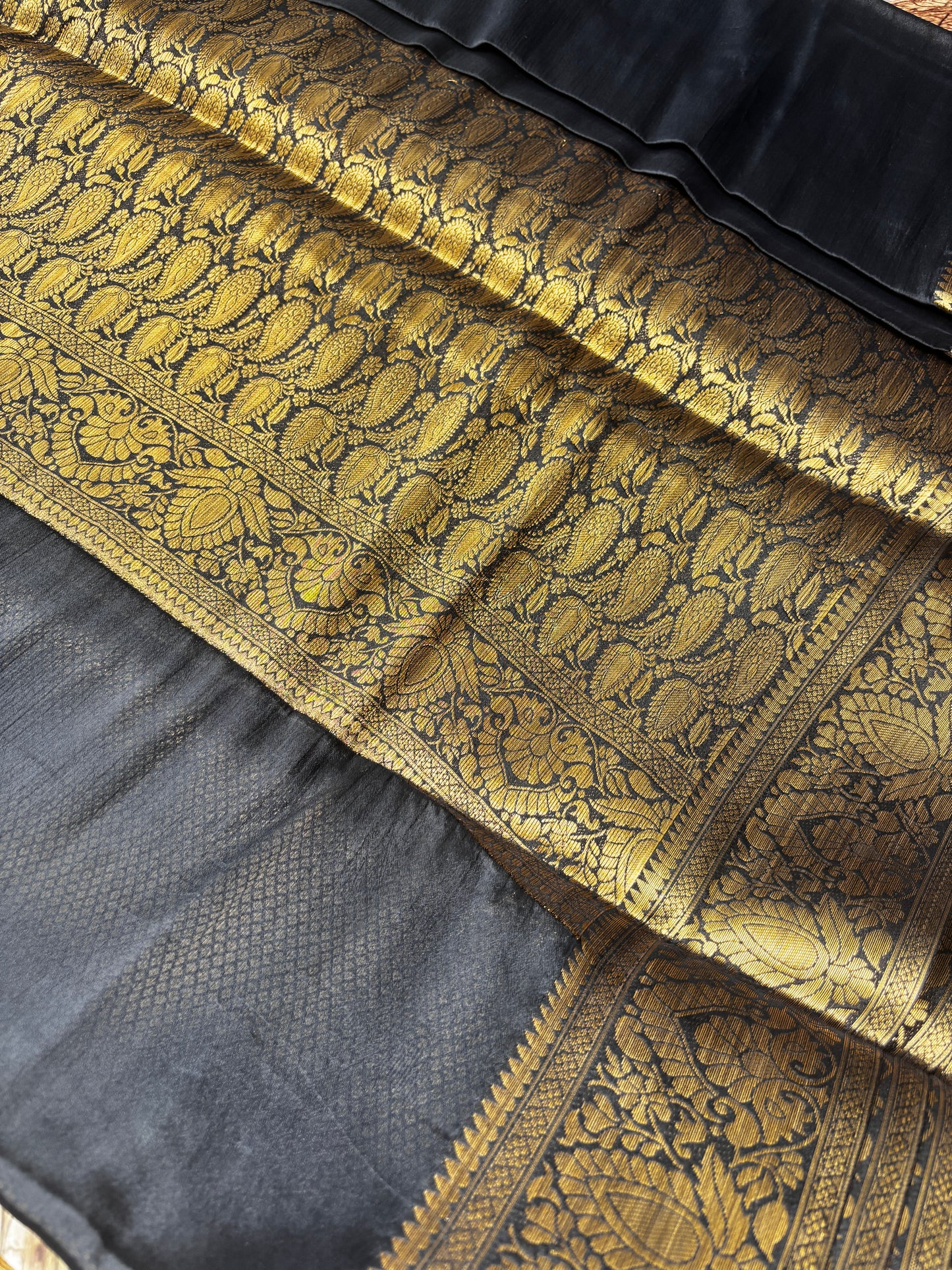 Midnight Elegance Black1 chiffon Silk Saree with Golden Zari Border