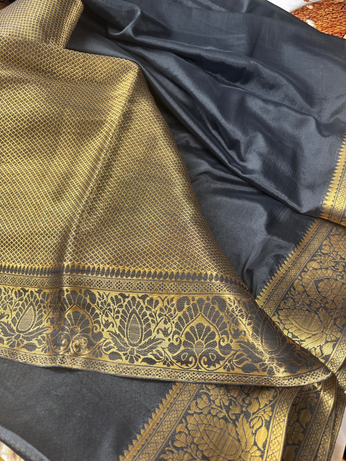 Midnight Elegance Black1 chiffon Silk Saree with Golden Zari Border