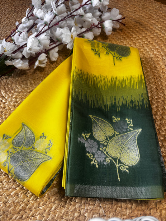 Harita Deepa2 - Yellow & Bottle Green Soft Kanchivaram Silk Saree