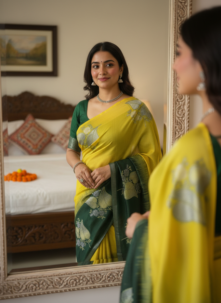 Harita Deepa2 - Yellow & Bottle Green Soft Kanchivaram Silk Saree