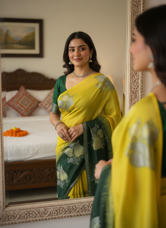 Harita Deepa2 - Yellow & Bottle Green Soft Kanchivaram Silk Saree