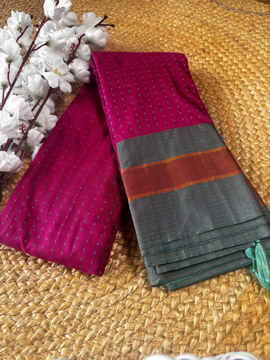 Vrindaa – Magenta & Grey Soft Silk Saree