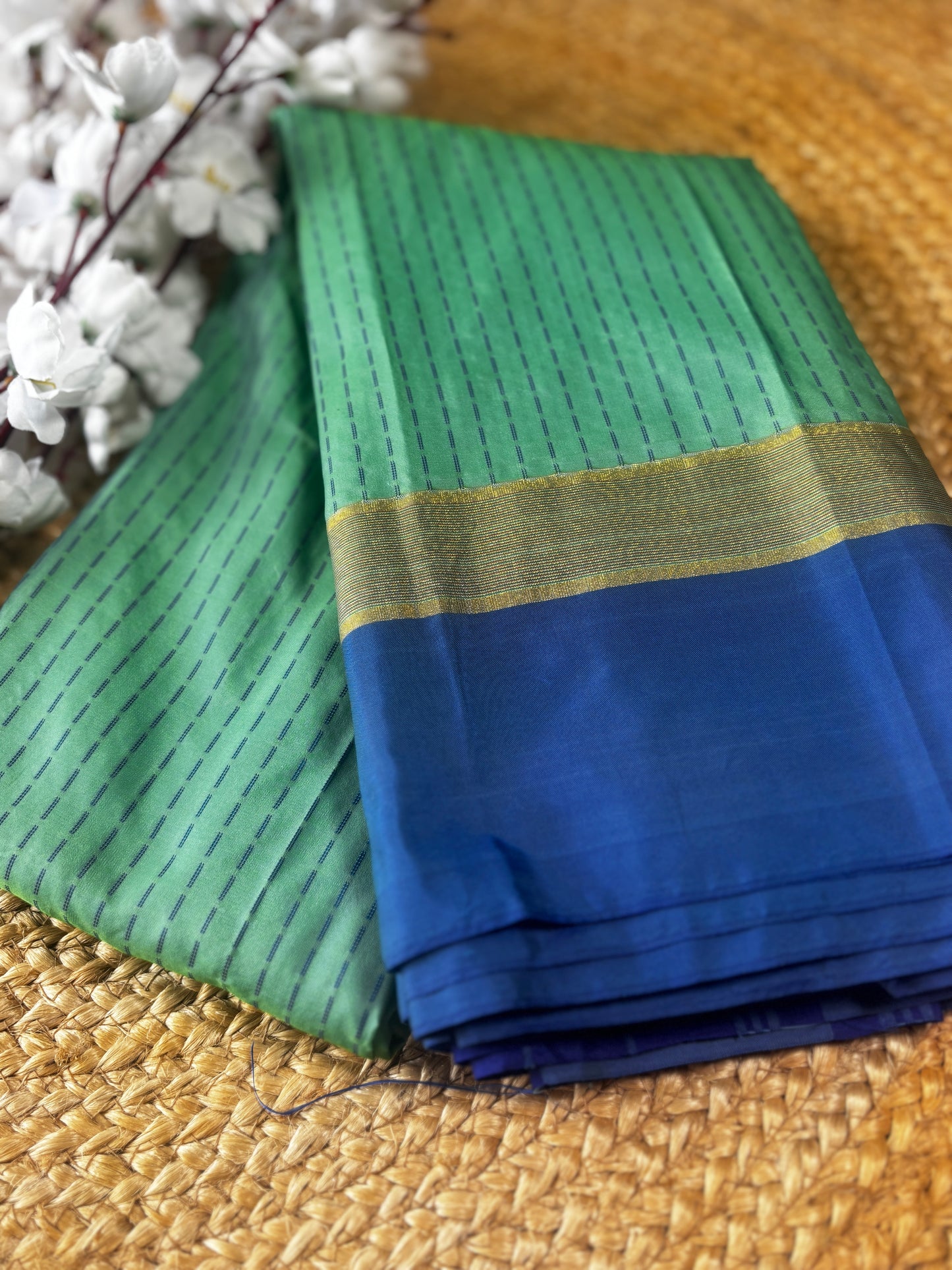 Vrindaa – Green & Royal Blue Soft Silk Saree