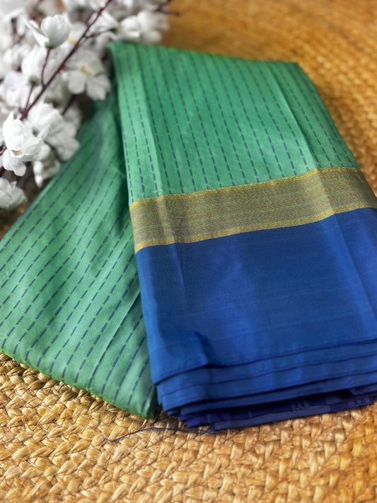 Vrindaa – Green & Royal Blue Soft Silk Saree