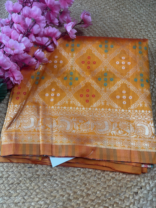 Yellow Bhandani Silk Saree