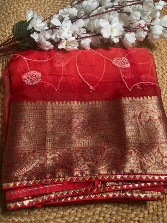 Simran Red Organza Silk Saree