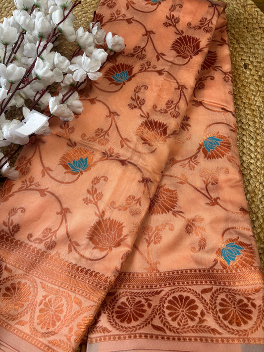 Peach Pushpa – Soft Silk Saree