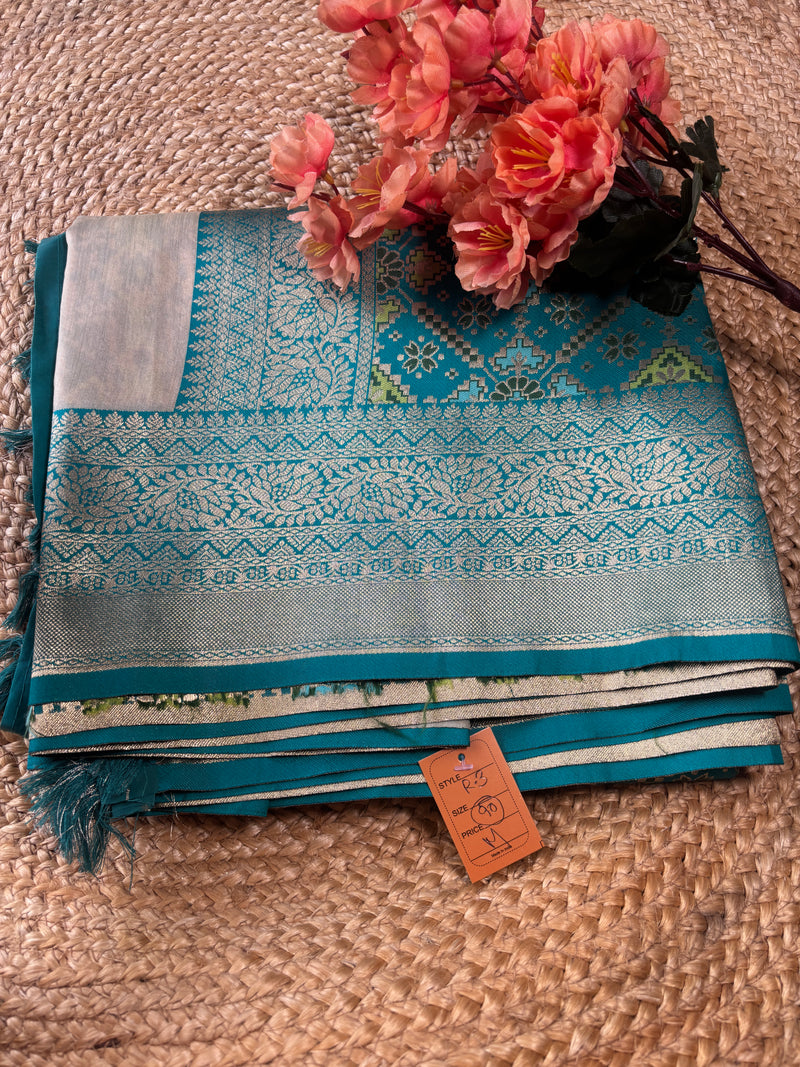 Myra Cream & Green Banarasi Cotton Silk Saree