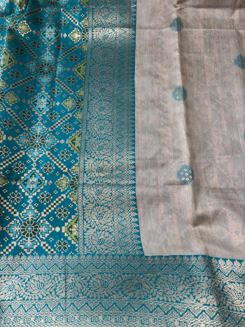Myra Cream & Green Banarasi Cotton Silk Saree