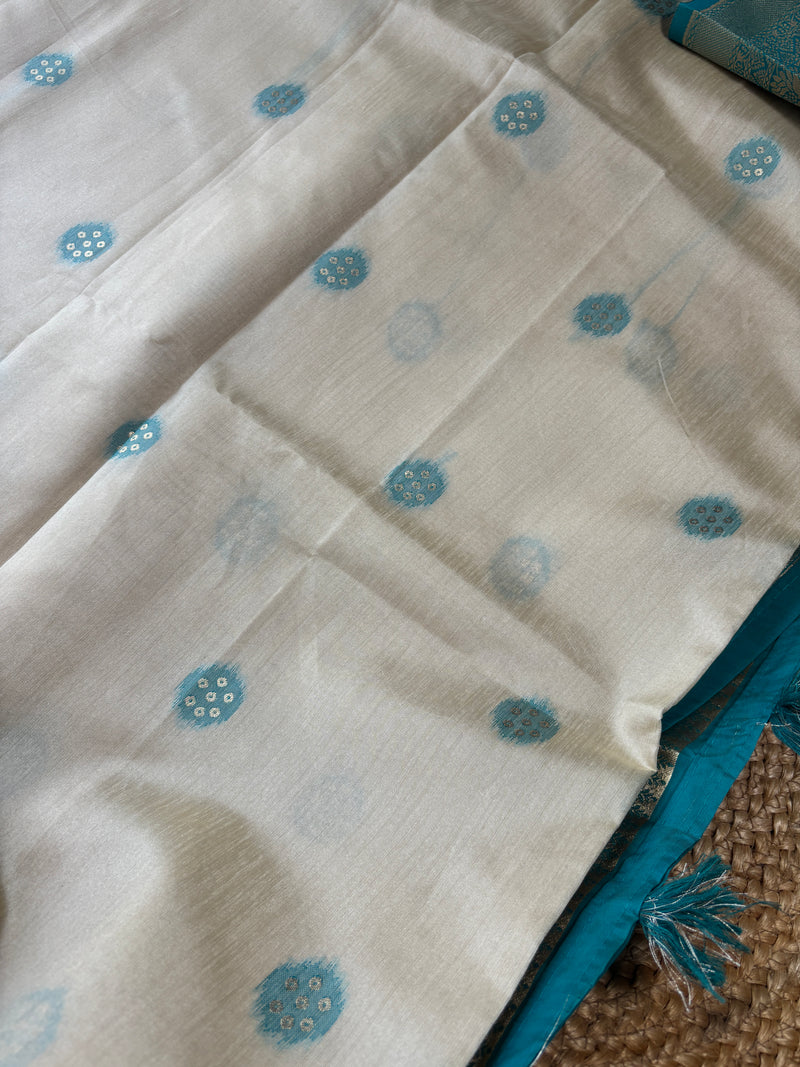 Myra Cream & Green Banarasi Cotton Silk Saree