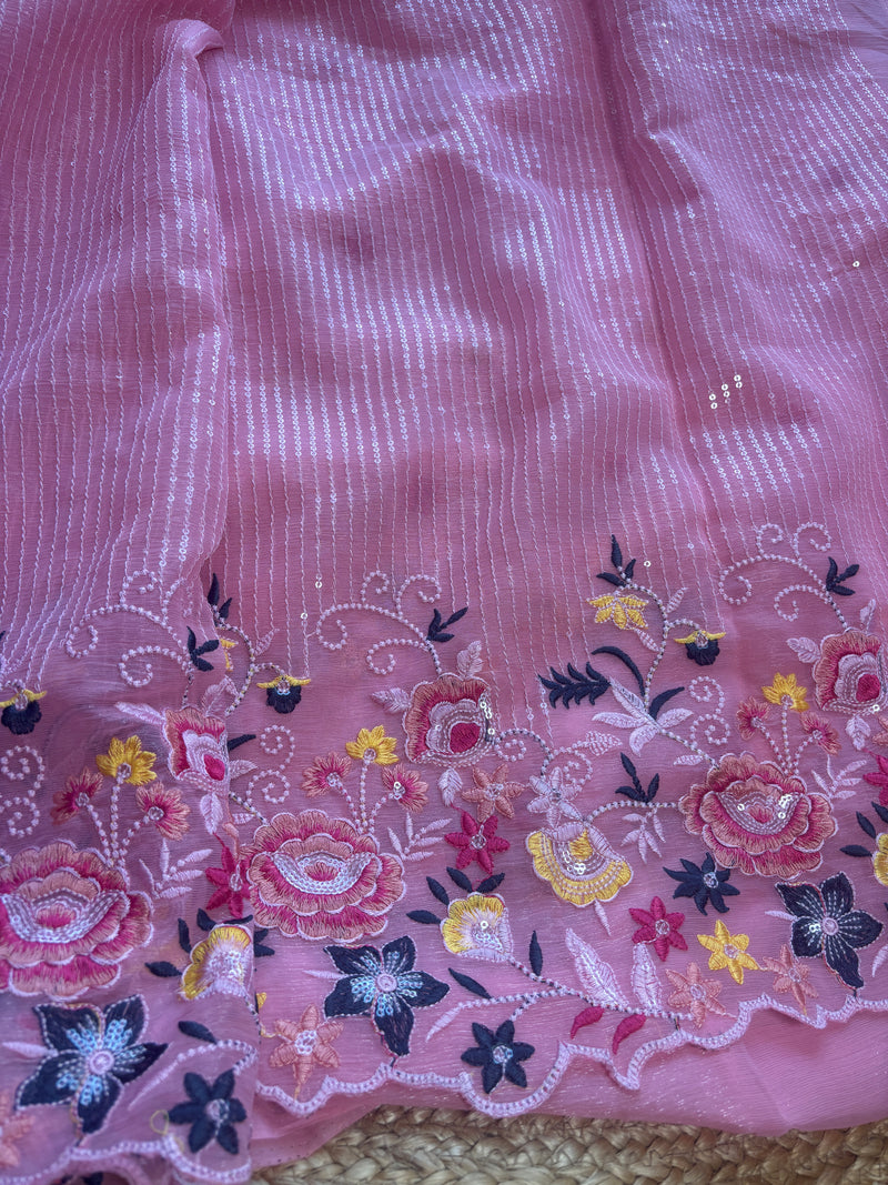 Shimmering Dusty Rose Pink Sequin Saree