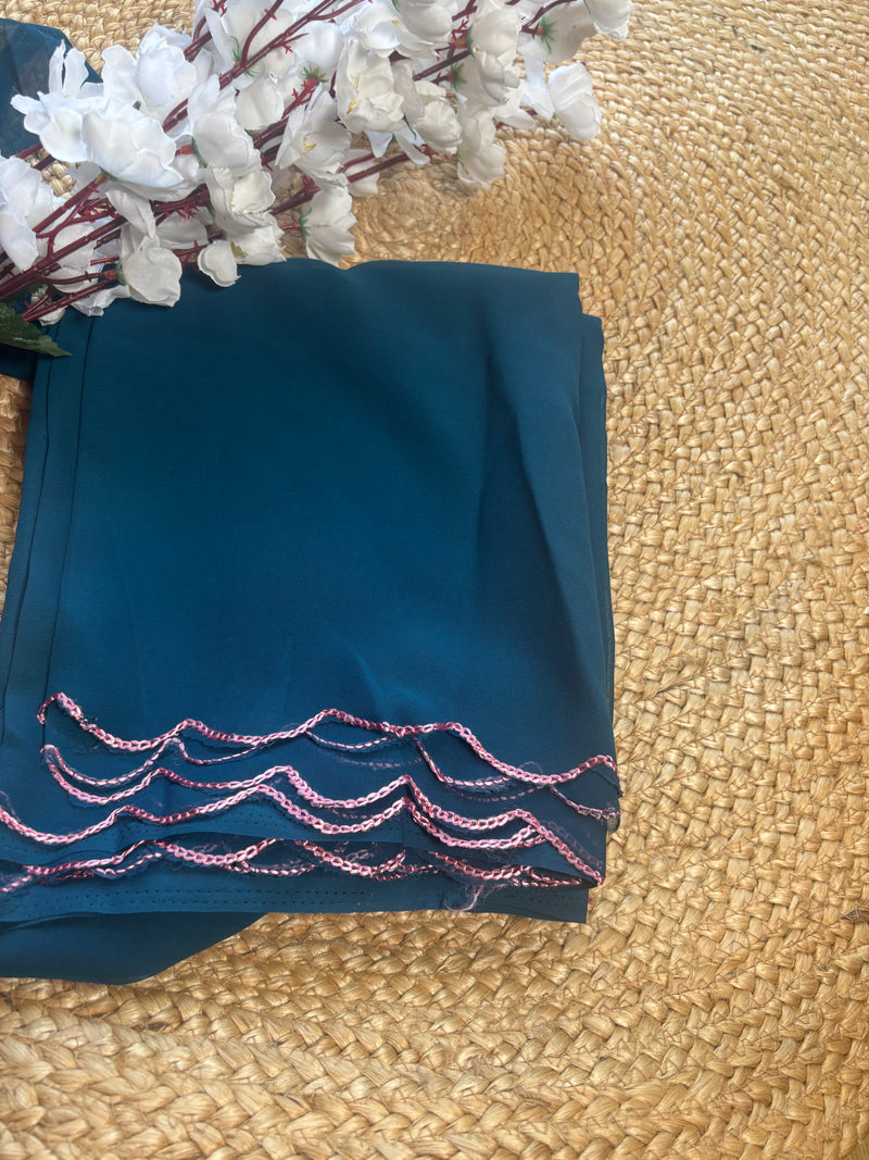 Alpa Elegant Blue Georgette Plain Saree with Designer Embroidered Blouse