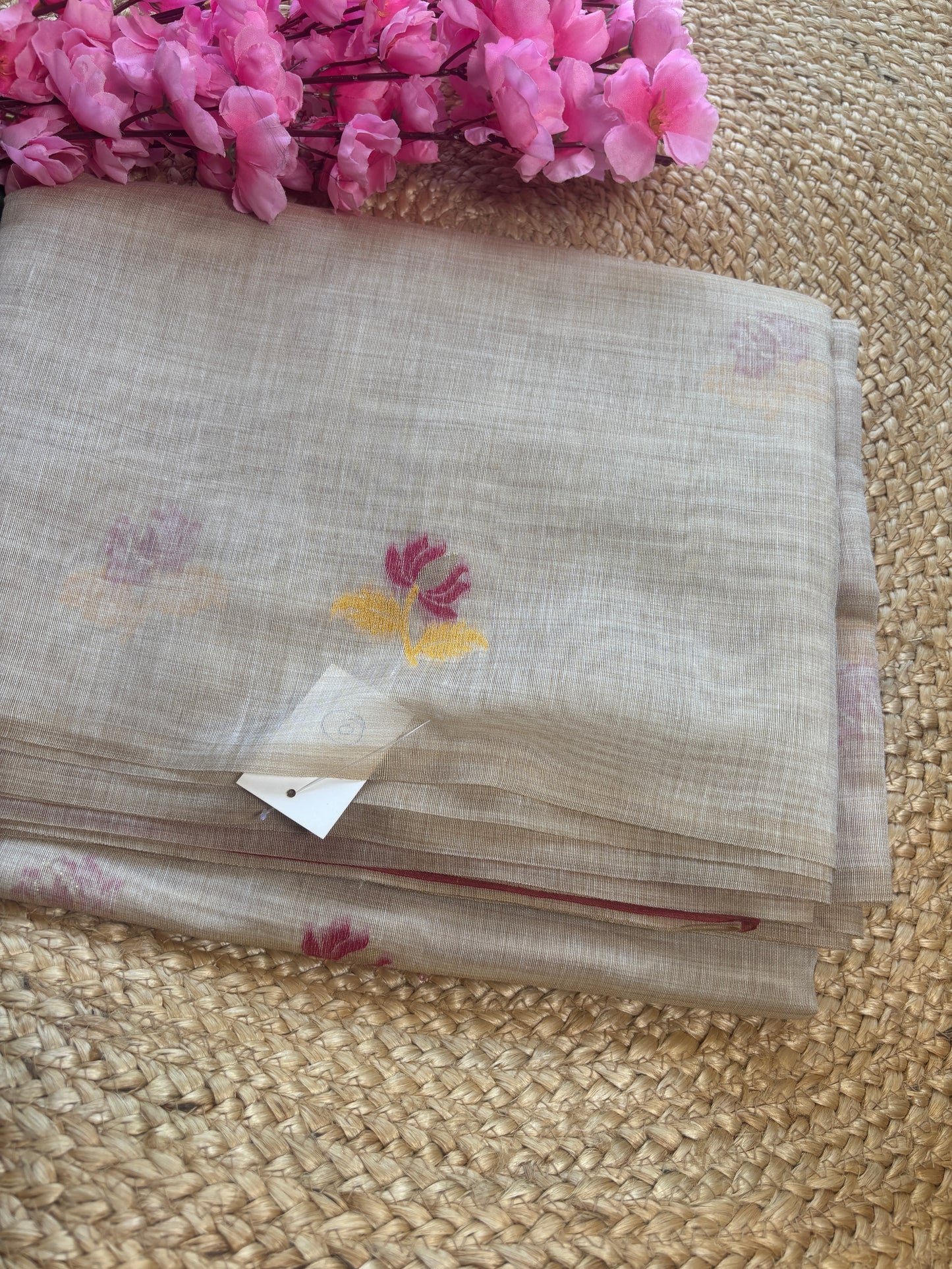 Padma1 Pichwai Beige Cotton Linen Saree
