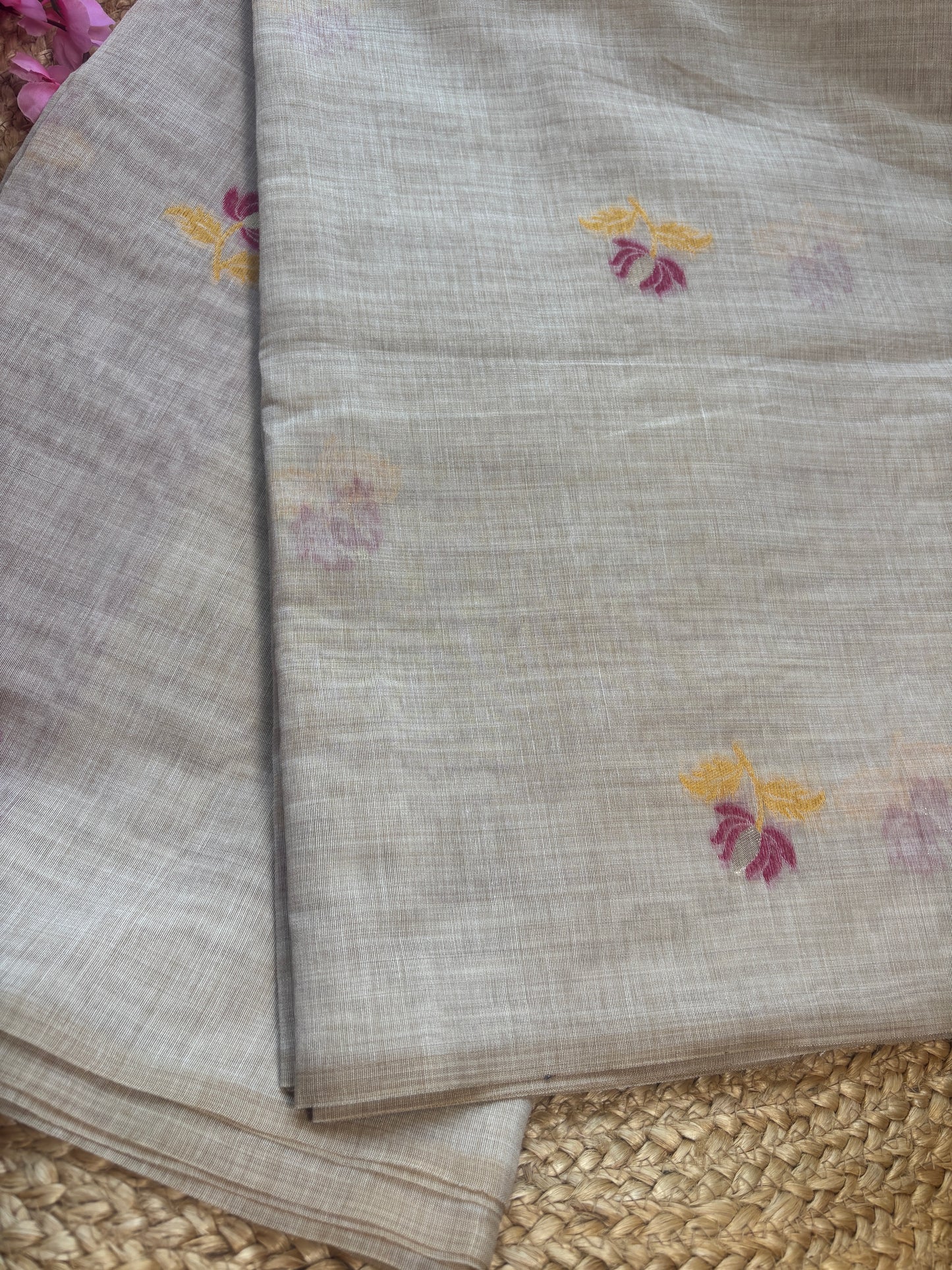 Padma1 Pichwai Beige Cotton Linen Saree