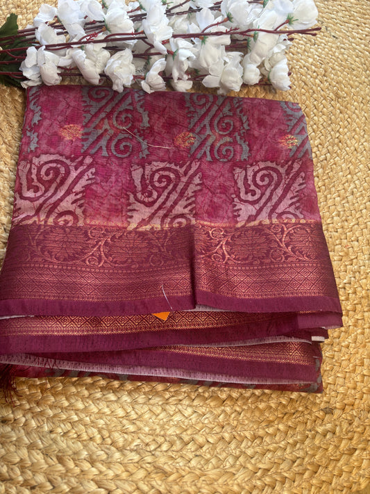 Lily Magenta Cotton Silk Saree with Artistic Printed Design