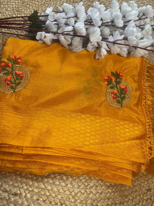 Nandini yellow Dola Silk Saree
