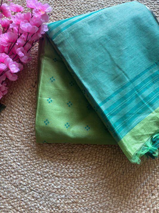 Kavya Leaf Green Cotton Silk Saree