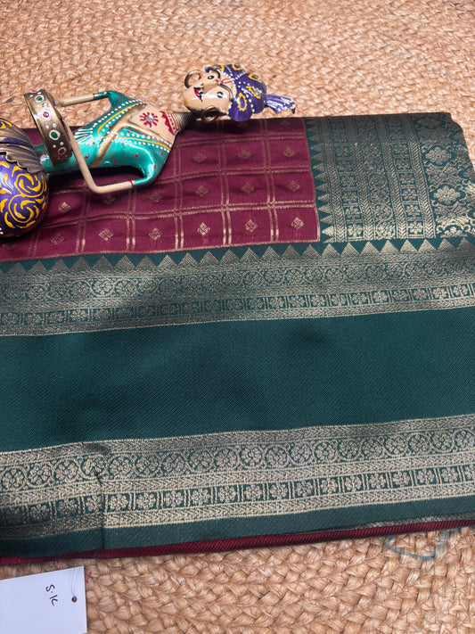 Zia Wine & Teal Soft Silk Saree | Radhe Ethnics