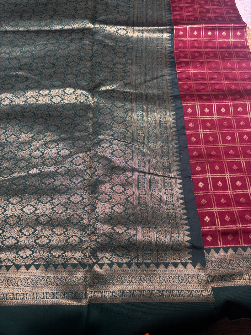 Zia Wine & Teal Soft Silk Saree | Radhe Ethnics