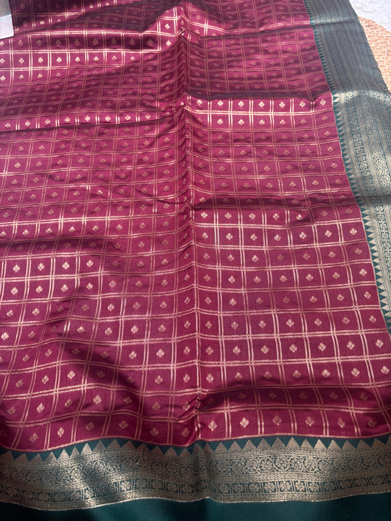 Zia Wine & Teal Soft Silk Saree | Radhe Ethnics