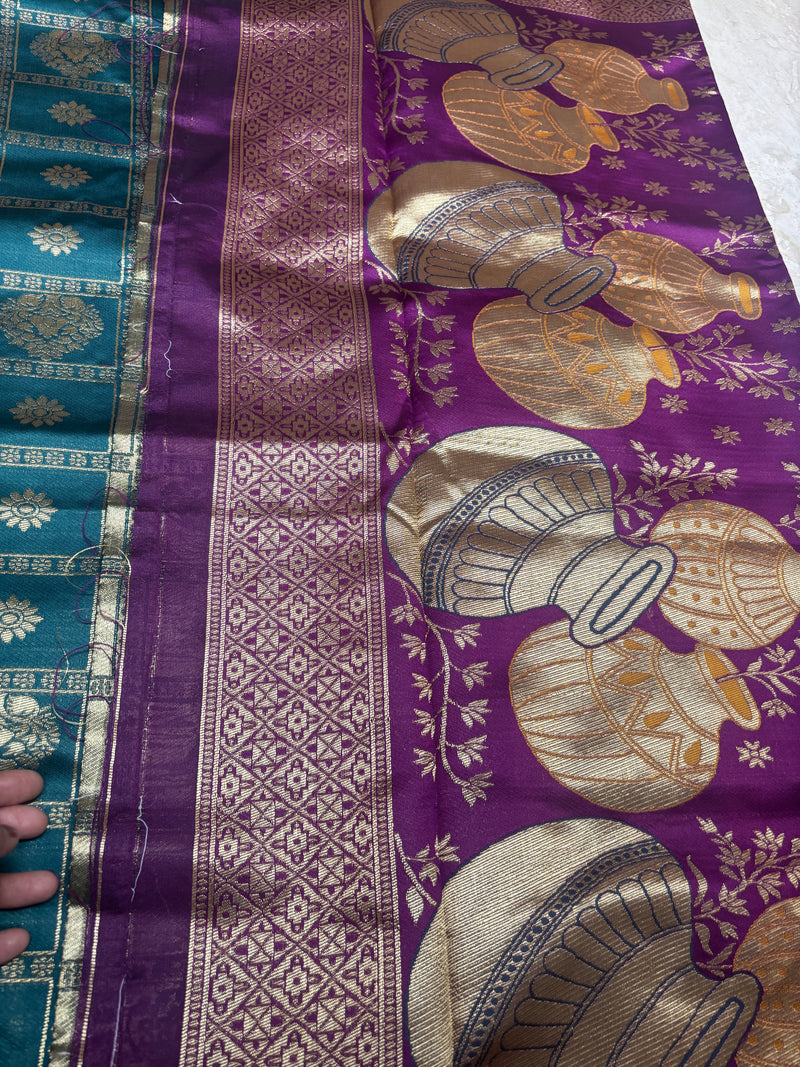 Anvika Teal Blue & Orchid Purple Soft Silk Saree | Radhe Ethnics