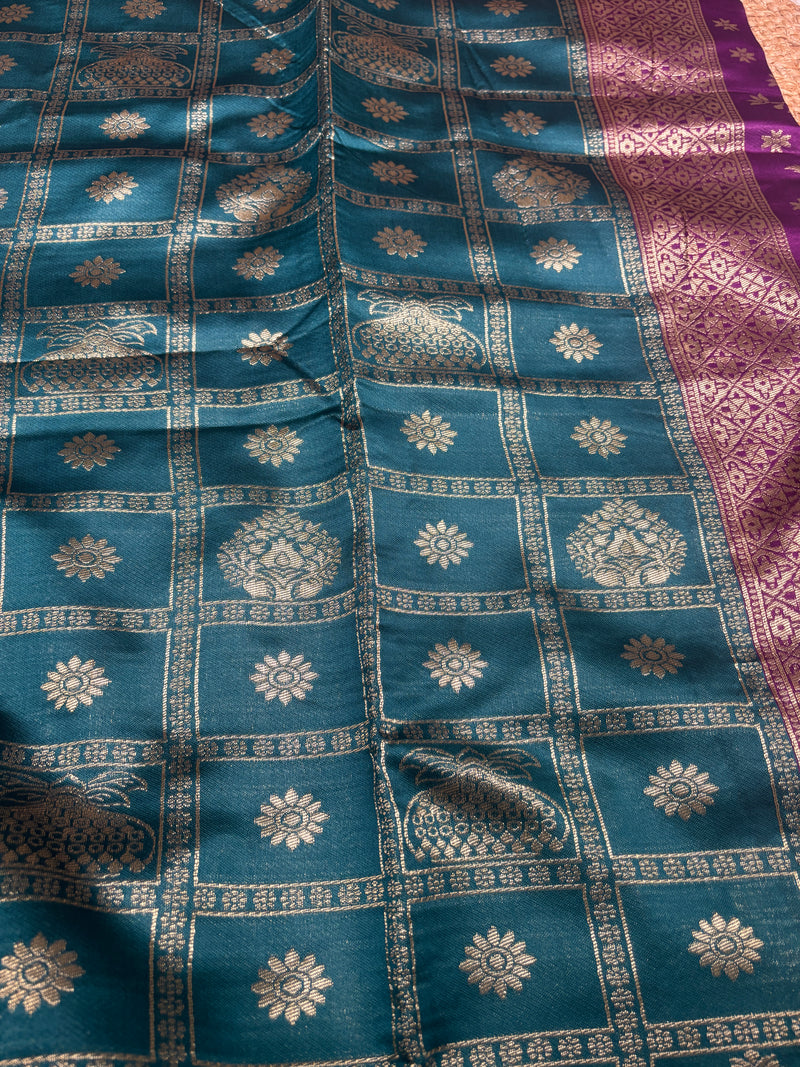 Anvika Teal Blue & Orchid Purple Soft Silk Saree | Radhe Ethnics