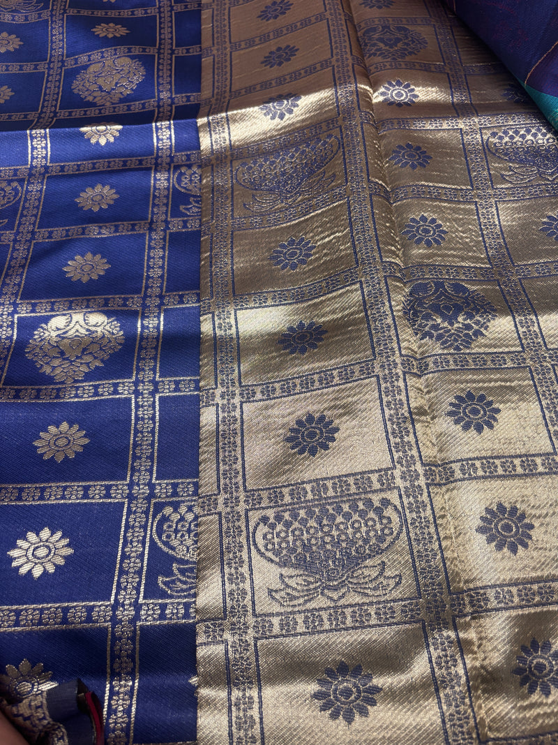Anvika Royal Blue & Ruby Red Soft Silk Saree | Radhe Ethnics