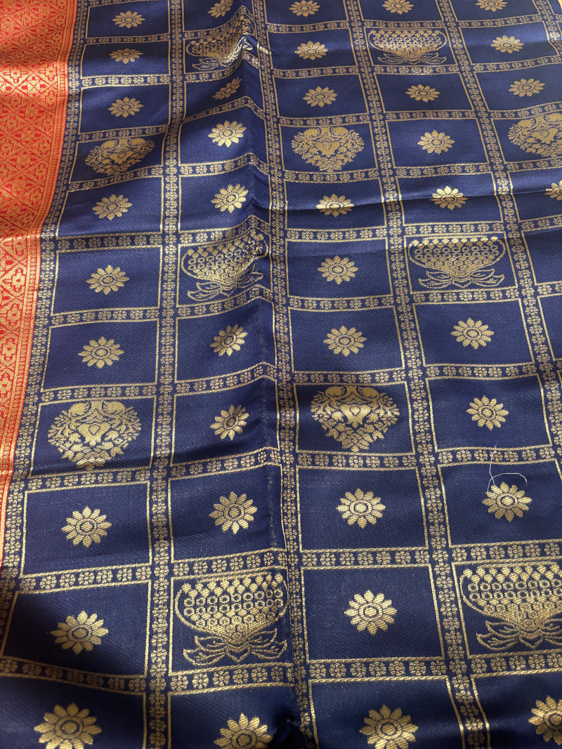 Anvika Royal Blue & Ruby Red Soft Silk Saree | Radhe Ethnics