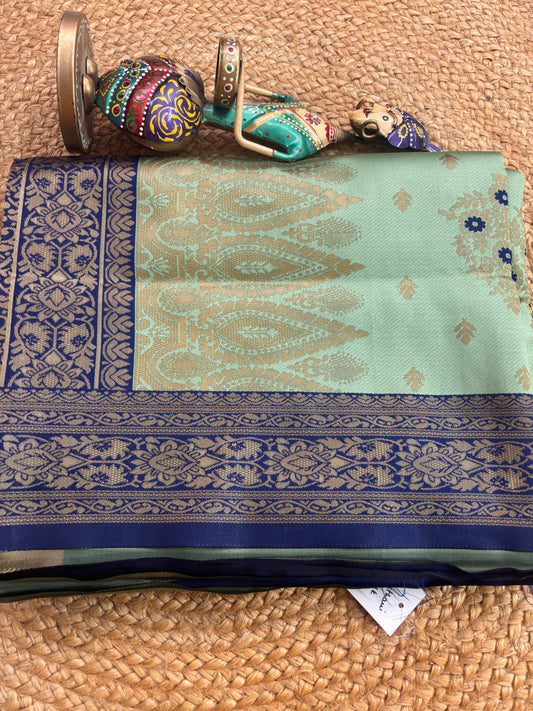 Aarohi Mist Blue Soft Silk Saree| Radhe Ethnics